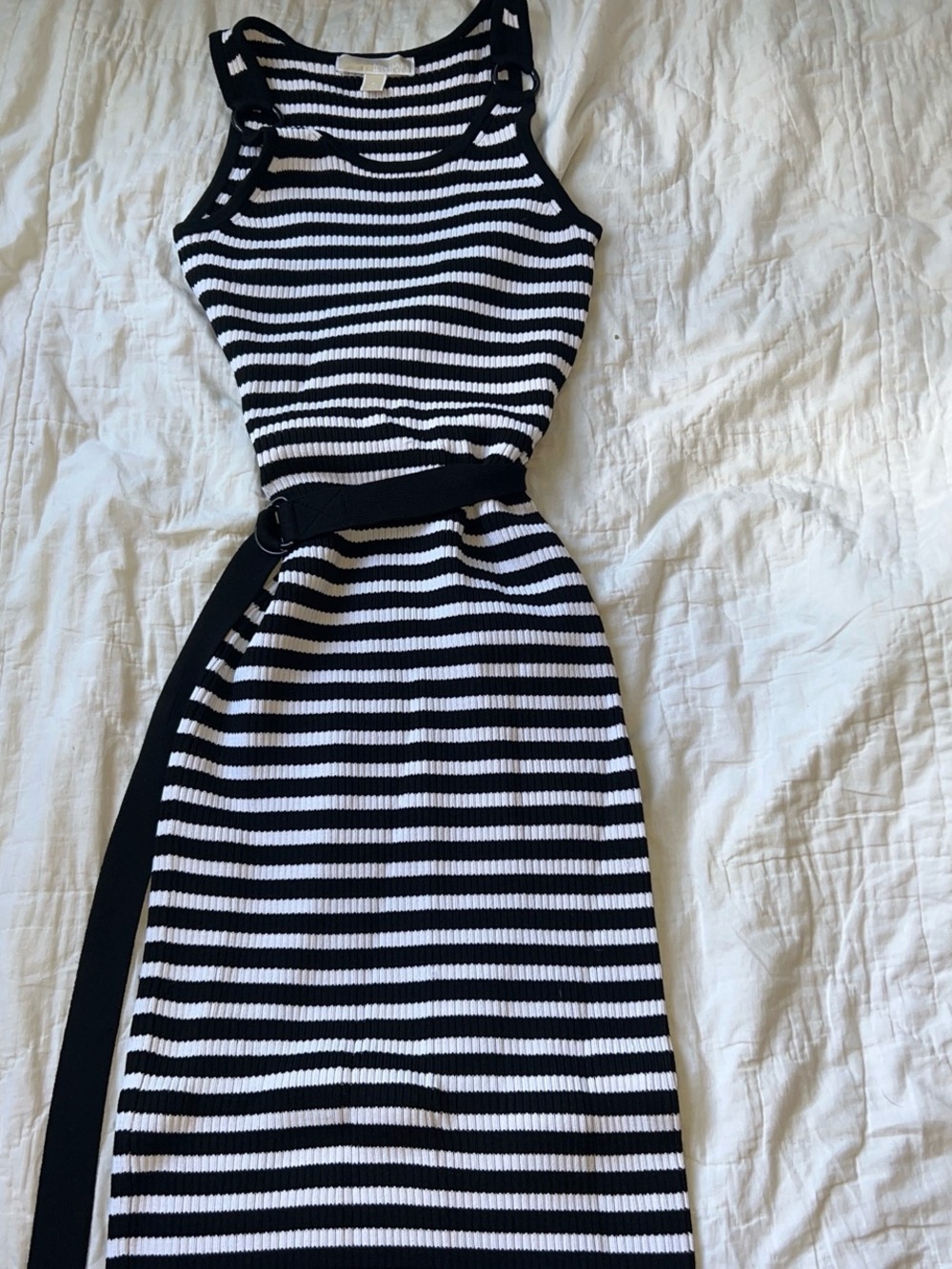 Michael Kors Black and White Striped Knit Tank Dress